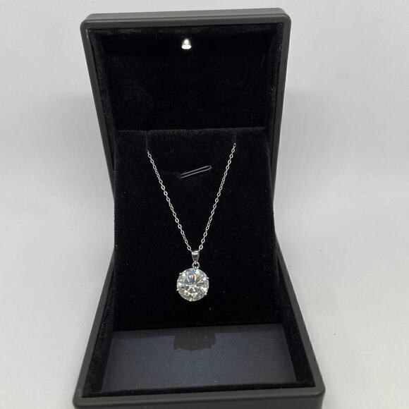Moissanite Diamond Necklace Pendant Chain Round Cut GRA 18K Finish S925 5 Ct - Picture 8 of 11